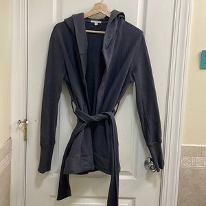 James Perse GRAY Belted Hooded Sweatshirt Jacket L